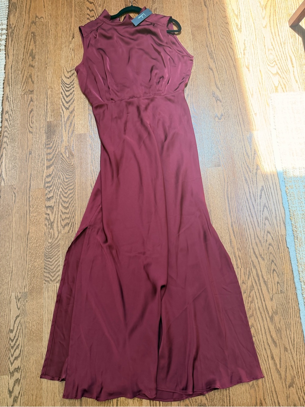 NWT Lulus Classic Elegance Wine Satin Mock Neck Maxi Dress Large
